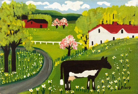 Cow In Springtime - Maud Lewis - Folk Art Painting by Maud Lewis
