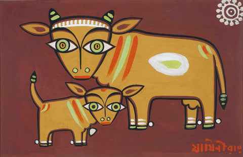 Jamini Roy - Cow and calf by Jamini Roy