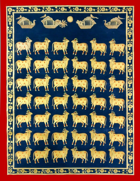 Cows - Krishna Pichwai Indian Painting - Life Size Posters