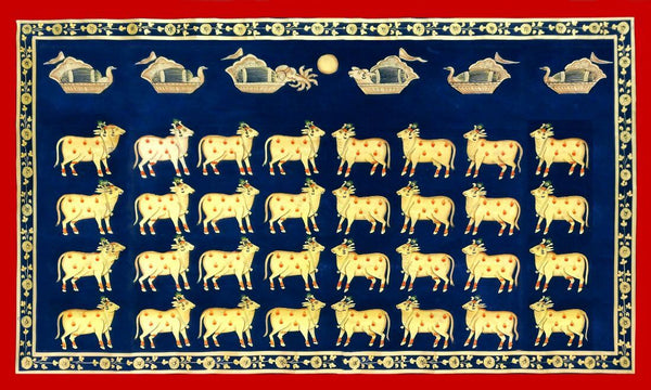 Cows -  Krishna Pichwai Indian Painting - Art Prints