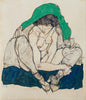 Egon Schiele - Kauernde Frau mit grünem Halstuch (Crouching Woman With Green Kerchief) - Life Size Posters