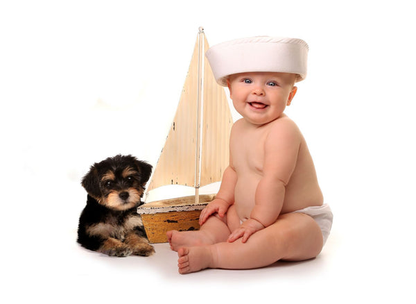 Cute Baby With Puppy - Art Prints