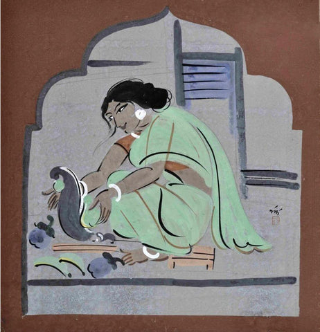 Cutting Vegetables - Haripura Posters Collection - Nandalal Bose - Bengal School Painting by Nandalal Bose