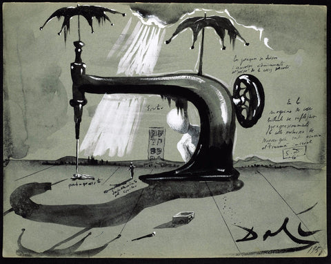 Sewing Machine With Umbrellas - Large Art Prints by Salvador Dali