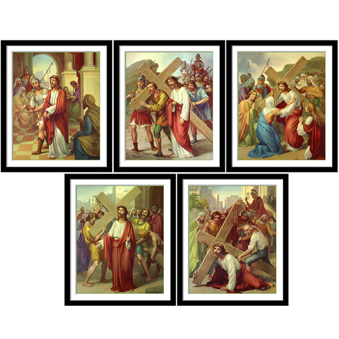 Stations Of The Cross - Christian Art Collection - Set Of 14 Framed Digital Print  (12 x 15 inches) Each