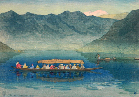 Dal Lake, Kashmir - Charles W Bartlett - Vintage 1916 Orientalist Woodblock India Painting - Canvas Prints by Charles Bartlett