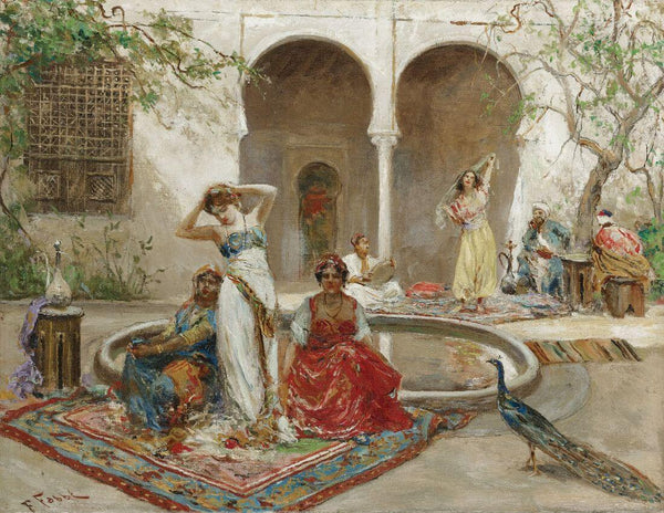 Dancing In The Harem Courtyard  - Fabio Fabbi - Orientalist Art Painting - Framed Prints