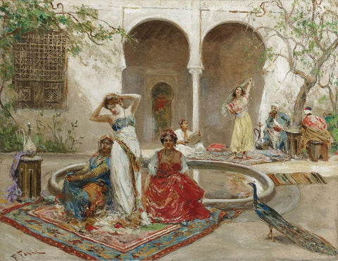 Dancing In The Harem Courtyard  - Fabio Fabbi - Orientalist Art Painting by Fabio Fabbi
