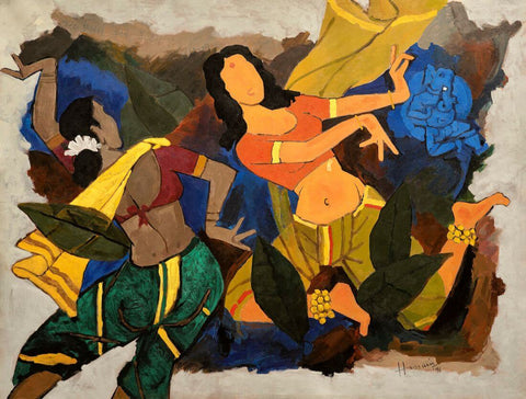 Dancing Muse Figures - M F Husain Painting by M F Husain