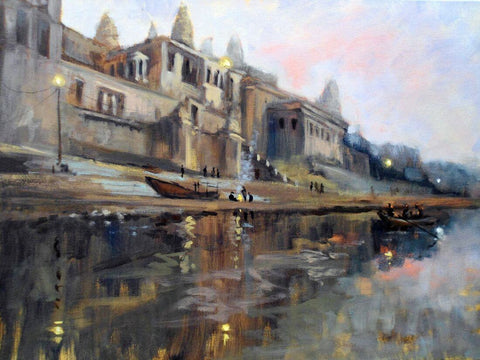 Dawn In Benaras (The Holy City of Varanasi) Painting by Shriyay