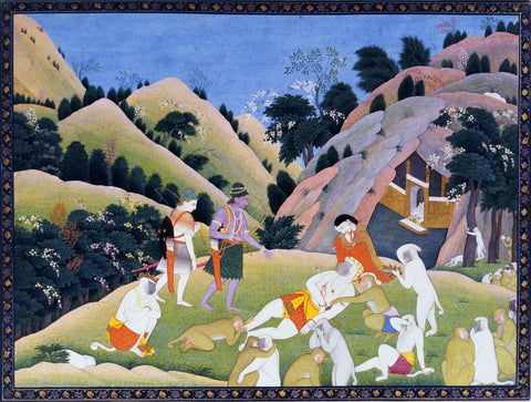 Death of Bali - Indian Miniature Painting From Ramayan - Vintage Indian Art - Large Art Prints by Kritanta Vala