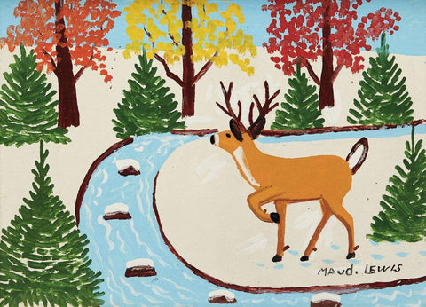 Deer By A Stream - Maud Lewis - Canadian Folk Art Painting by Maud Lewis