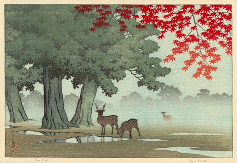 Deer Of Nara Park - Kawase Hasui - Japanese Vintage Woodblock Ukiyo-e Art Print - Art Prints