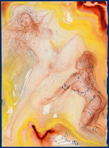 Two Women, One Legs Spread Out, The Other Kneeling (Dos mujeres, una pierna abierta, la otra arrodillada) - Salvador Dali Painting - Surrealism Art - Framed Prints