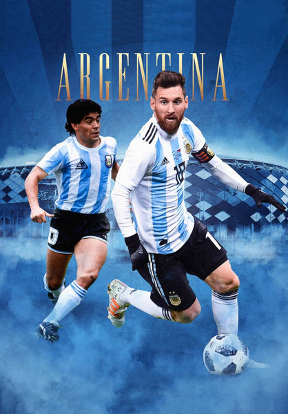 Diego Maradona Lionel Messi - Argentina Football Legends - Sports Poster - Posters