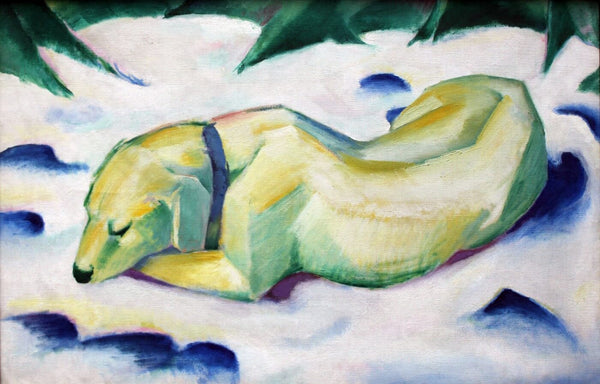 Dog Lying In The Snow - Art Prints