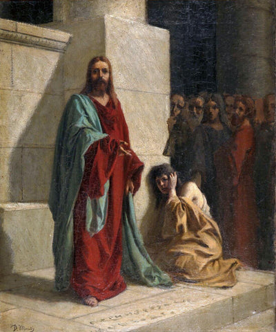 Christ And The Woman Taken In Adultery (Cristo Y La Mujer Adúltera) - Domenico Morelli – Christian Art Painting by Domenico Morelli