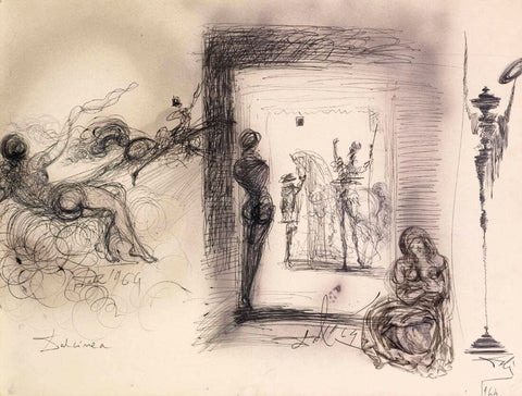 Don Quixote Evocation of Dulcinea (Ink Sketch) - Salvador Dalí Art Painting - Life Size Posters