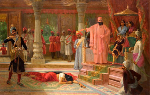 Draupadi Humiliated In Kaurava Court - Raja Ravi Varma - Vintage Indian Mahabharat Painting by Raja Ravi Varma
