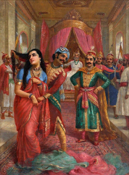 Draupadi In Kaurava Court - Raja Ravi Varma - Vintage Indian Mahabharat Painting - Framed Prints