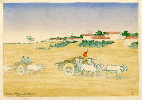 Early Morning In Benares, India - Charles W Bartlett - Vintage Orientalist Woodblock Painting - Framed Prints by Charles Bartlett