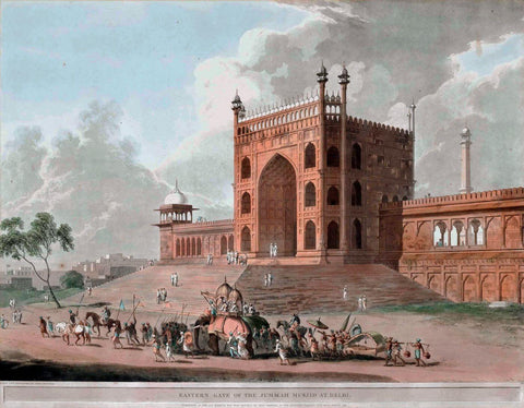 Eastern Gate of the Jama Masjid Delhi - William Daniell - Vintage Orientalist Aquatint of India by William Daniell