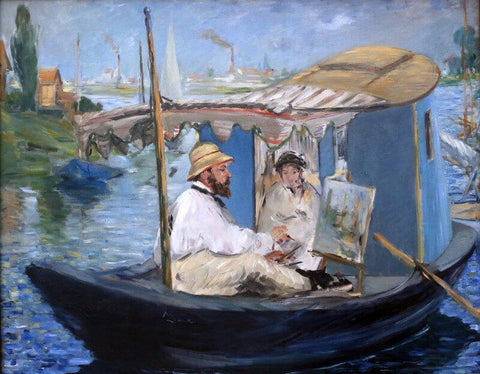 Monet Painting In His Studio Boat - Life Size Posters by Édouard Manet