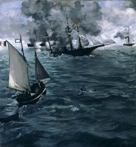The Battle Of The Kearsarge And The Alabama (La Bataille Du Kearsarge Et De lAlabama) - Edouard Manet - Canvas Prints by Édouard Manet