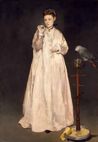 Woman with a Parrot (Femme avec un perroquet) - Edward Manet - Framed Prints by Édouard Manet