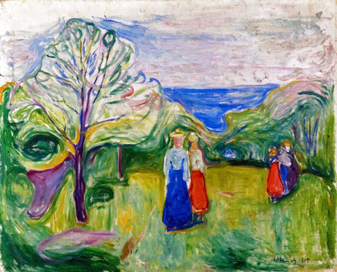 Cherry Tree In Blossom And Young Girls In The Garden – Edvard Munch Painting - Framed Prints