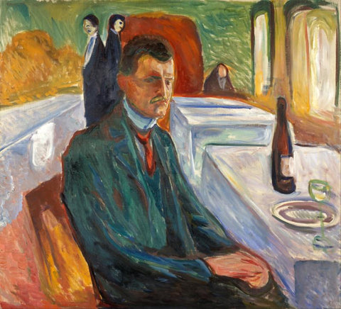 Self-Portrait With A Bottle Of Wine - Large Art Prints by Edvard Munch