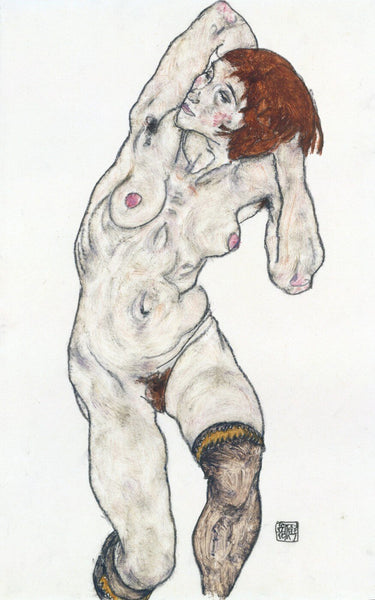 Egon Schiele - Female Nude With Black Stockings 1917 - Framed Prints
