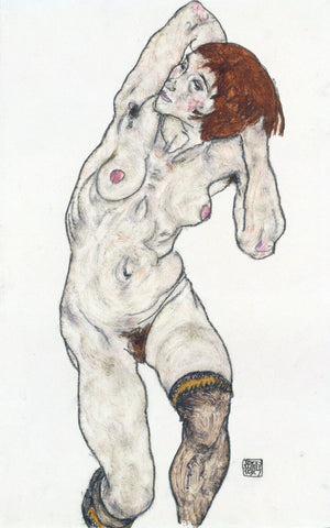 Egon Schiele - Female Nude With Black Stockings 1917 by Egon Schiele