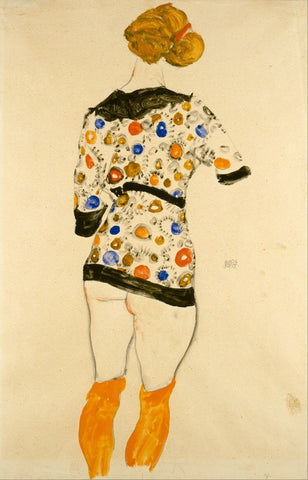 Standing Woman in a Patterned Blouse - Posters by Egon Schiele