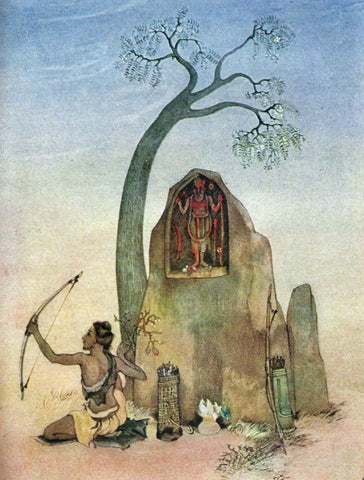Ekalavya And Drona - Nandalal Bose - Bengal School Indian Painting by Nandalal Bose