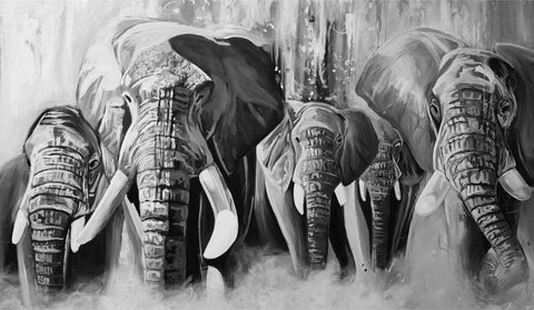 Elephant Herd - Charcoal Painting Poster Print - Large Art Prints by Sina Irani
