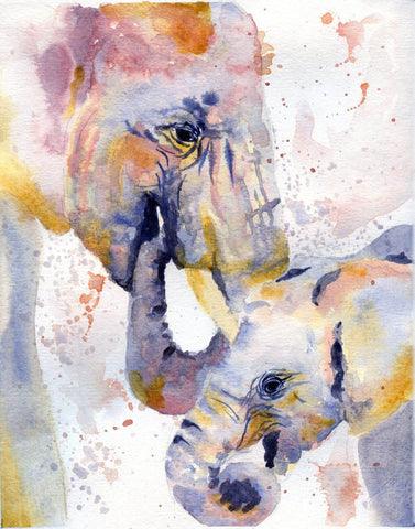 Elephant and Calf - Delicate Watercolor Painting - Canvas Prints