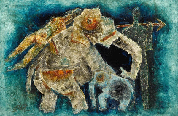 Elephants in Blue - Maqbool Fida Husain – Painting - Art Prints