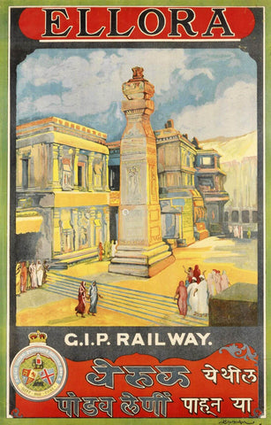Ellora - Visit India - 1920s Vintage Travel Poster - Framed Prints