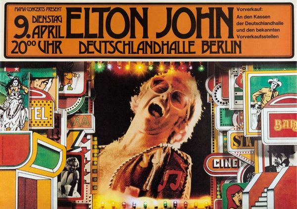 Elton John - 1974 Berlin (Goodbye Yellow Brick Road Tour) - Vintage Music Concert Poster - Large Art Prints