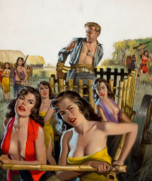 Escape From The Female Hellions Of Lumbok Tai - Wil Hulsey - Pulp Novel Cover Art - Large Art Prints