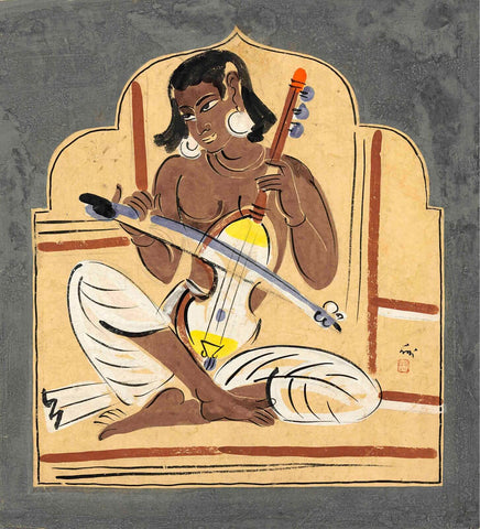 Esraj Player - Nandalal Bose - Bengal School Indian Painting by Nandalal Bose