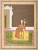 European Woman Seated on a Terrace Smoking a Venetian Style Water Pipe (Huqqa) - Mir Kalan Khan - Mughal Miniature Art Indian Painting - Canvas Prints