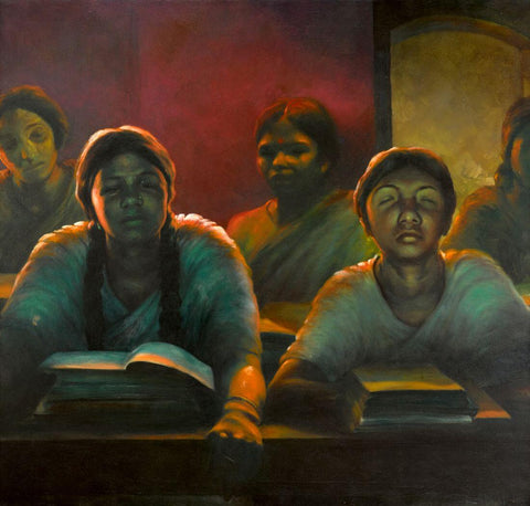 Evening Class - Bikas Bhattacharji - Indian Contemporary Art Painting - Framed Prints