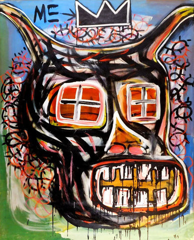 Face With Window Eyes - Jean-Michel Basquiat - Neo Expressionist Painting by Jean-Michel Basquiat
