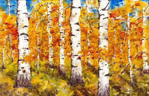 Fall In Aspen - Tallenge Abstract Landscape Painting by Tallenge Store