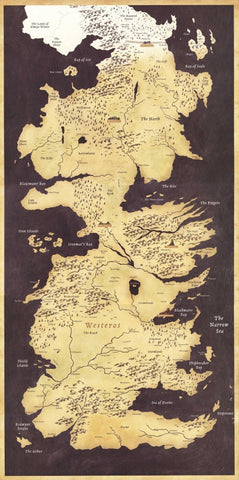 Fan Art Poster - Game Of Thrones - Map Of The Seven Kingdoms Westeros - TV Show Collection - Framed Prints