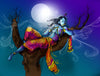 Fantasy Art - Digital Painting - Krishna Kanhaiya Playing Flute in the Moonlight - Posters