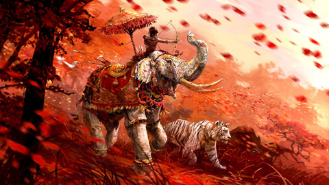 Fantasy Art - Warrior On Elephant With Tiger - Large Art Prints