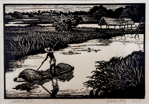 Farmer - Haren Das - Indian Art Woodcut Painting - Posters